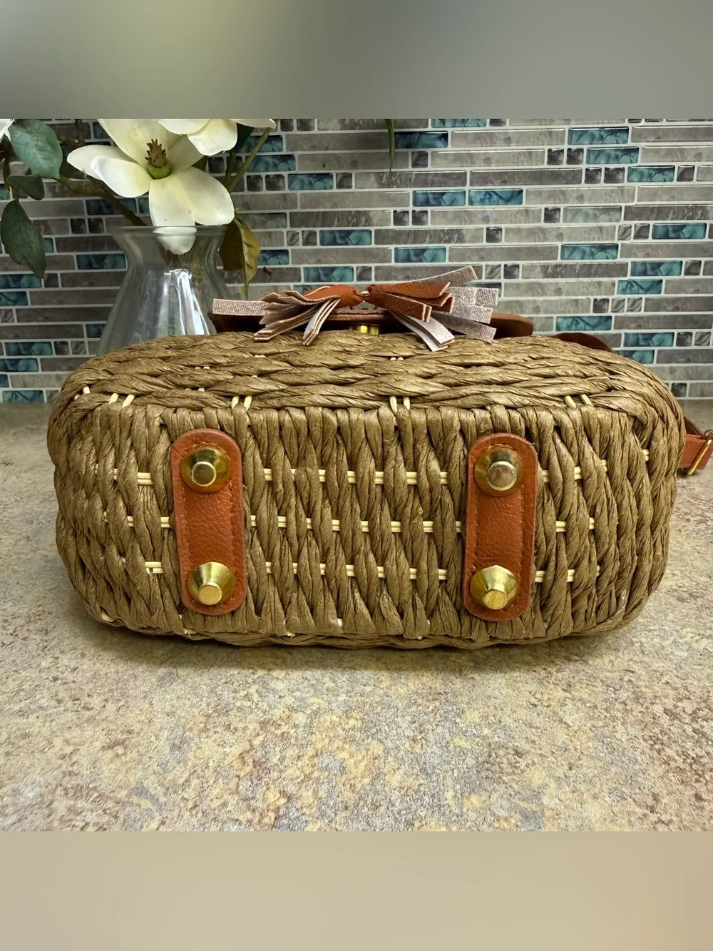 Hand woven Jute and vegan leather purse